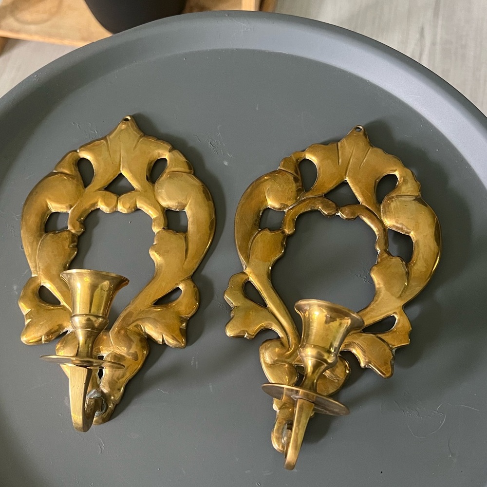Vintage Solid Brass Candle Holder Set